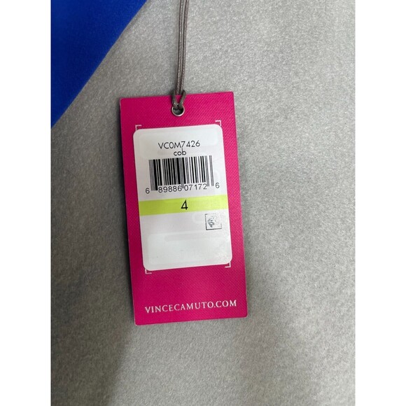 Vince Camuto Women's Size 4 Halter Neck Laguna Crepe Body Con Dress Blue Ruffle - Picture 6 of 13